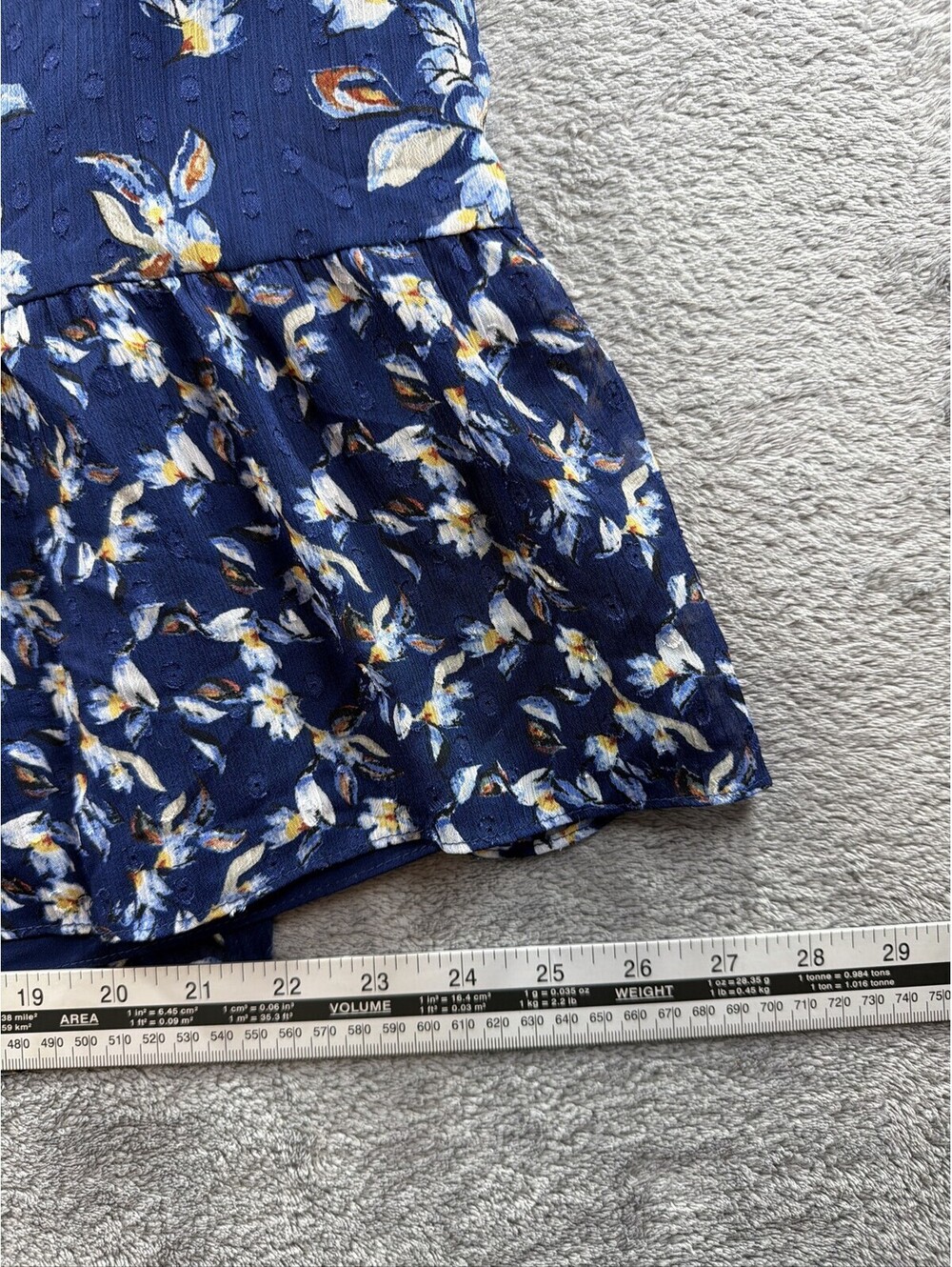White House Black Market Dress L Blue Floral Boho Tassel Tie Bell Sleeve - Picture 9 of 12